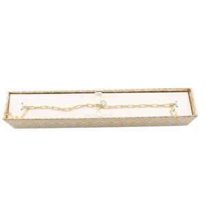 PAIGE HARPER Gold Plate Tone Letter "T" Crystal Charm Chain Bracelet NEW Dainty